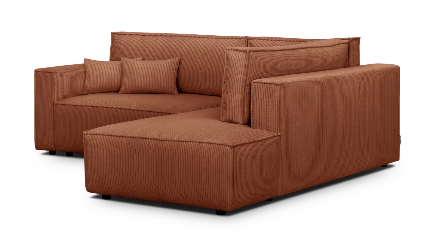 Canapé d'angle ouvert à droite convertible 3 places en velours côtelé rouille - Emma Canapé d'angle ouvert à droite convertible 3 places en velours côtelé rouille - Emma