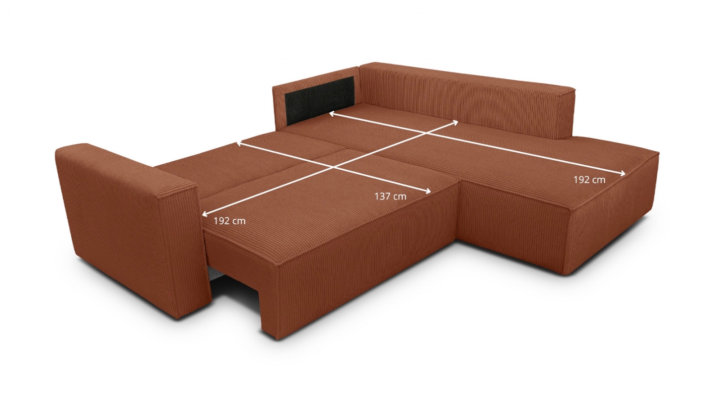 Canapé d'angle ouvert à droite convertible 3 places en velours côtelé rouille - Emma Canapé d'angle ouvert à droite convertible 3 places en velours côtelé rouille - Emma