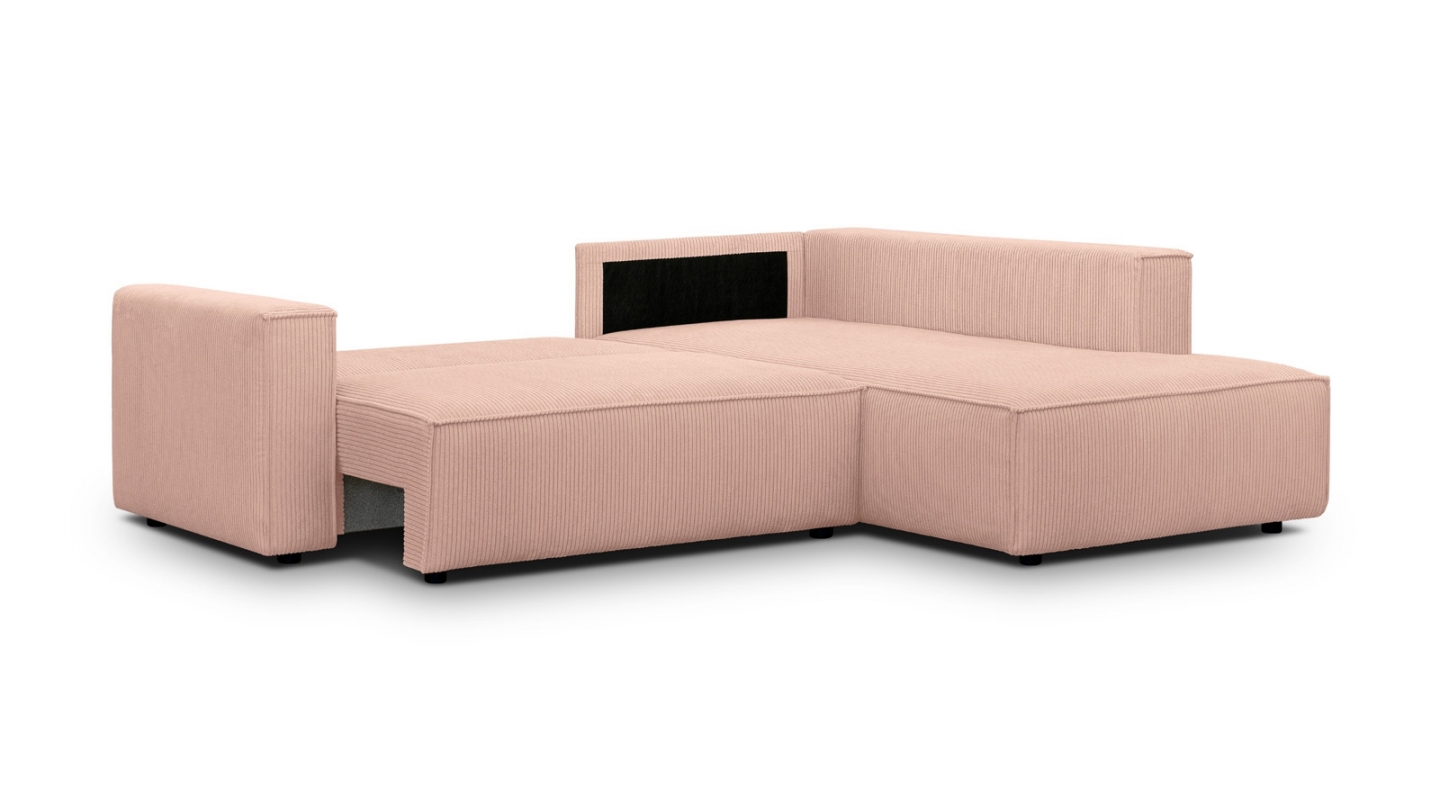Canapé d'angle ouvert à droite convertible 3 places en velours côtelé rose pâle - Emma Canapé d'angle ouvert à droite convertible 3 places en velours côtelé rose pâle - Emma