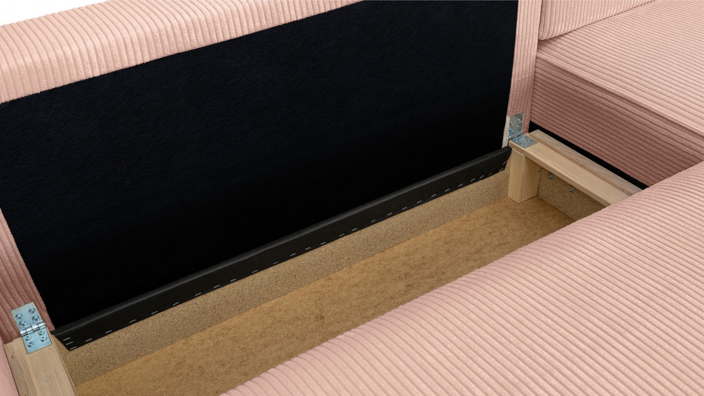 Canapé d'angle ouvert à droite convertible 3 places en velours côtelé rose pâle - Emma Canapé d'angle ouvert à droite convertible 3 places en velours côtelé rose pâle - Emma