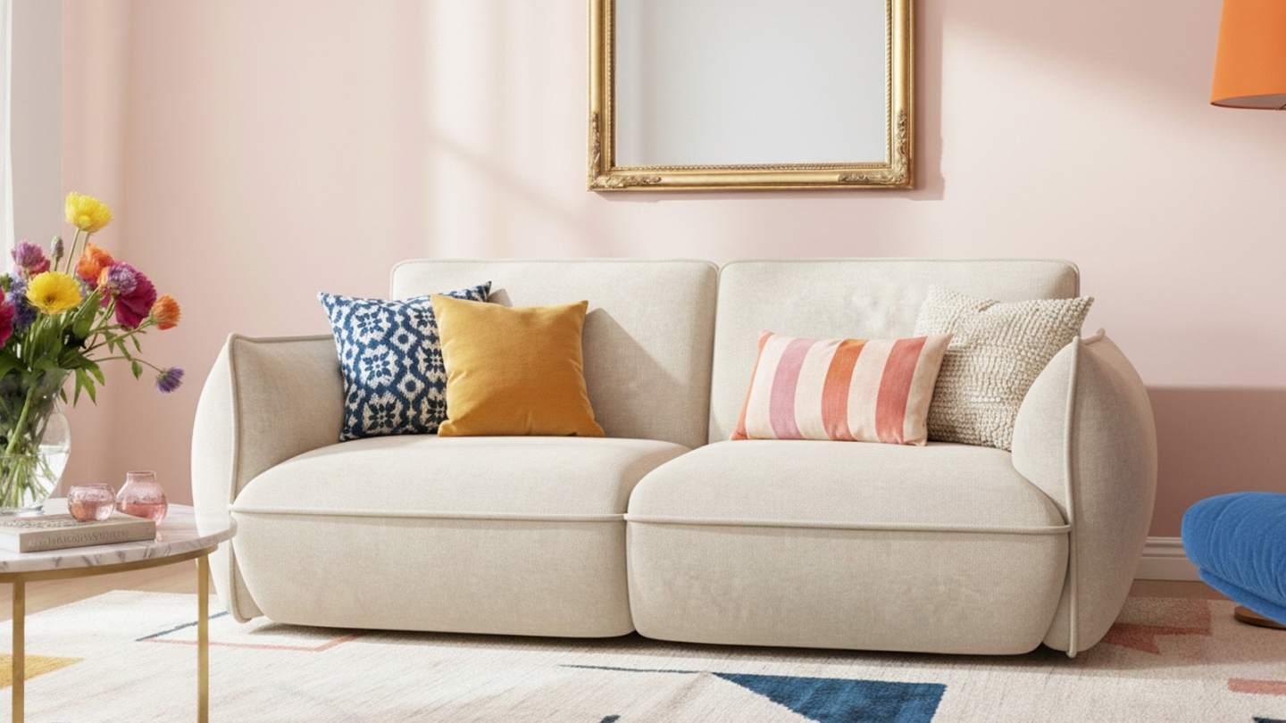 Canapé 3 places en tissu chenille beige - Lidia