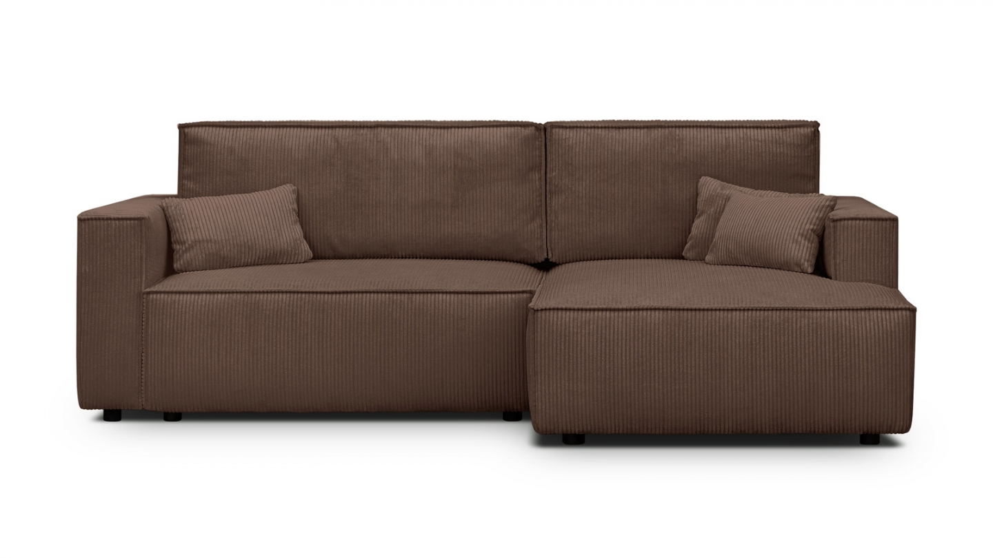 Canapé d'angle à droite convertible 3 places en velours côtelé marron - Asti Canapé d'angle à droite convertible 3 places en velours côtelé marron - Asti