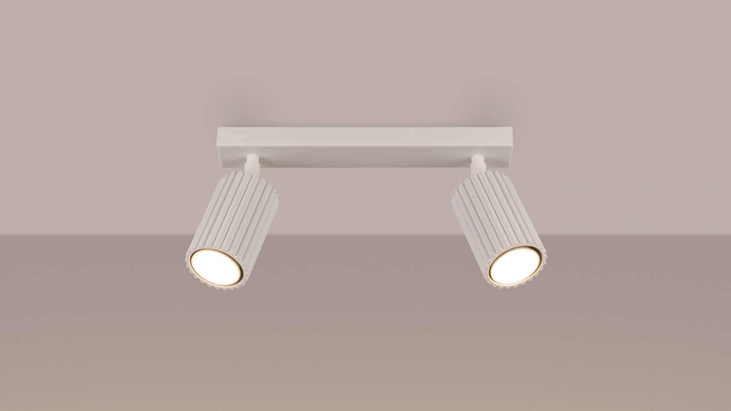 Plafonnier linéaire en aluminium cannelé 2 ampoules beige - Karbon
