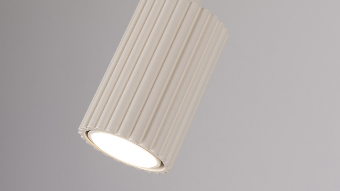 Plafonnier linéaire en aluminium cannelé 2 ampoules beige - Karbon
