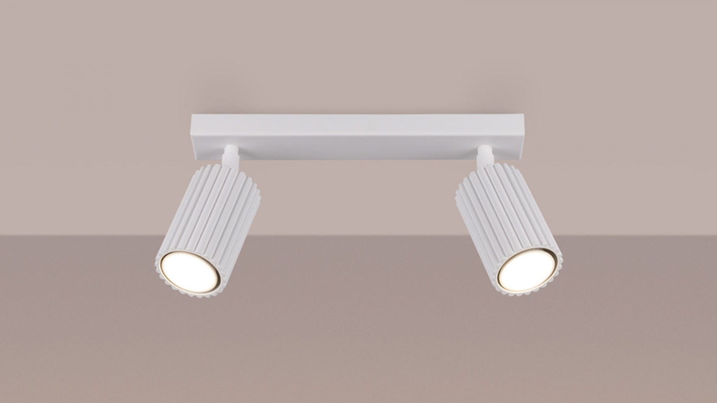 Plafonnier linéaire en aluminium cannelé 2 ampoules blanc - Karbon