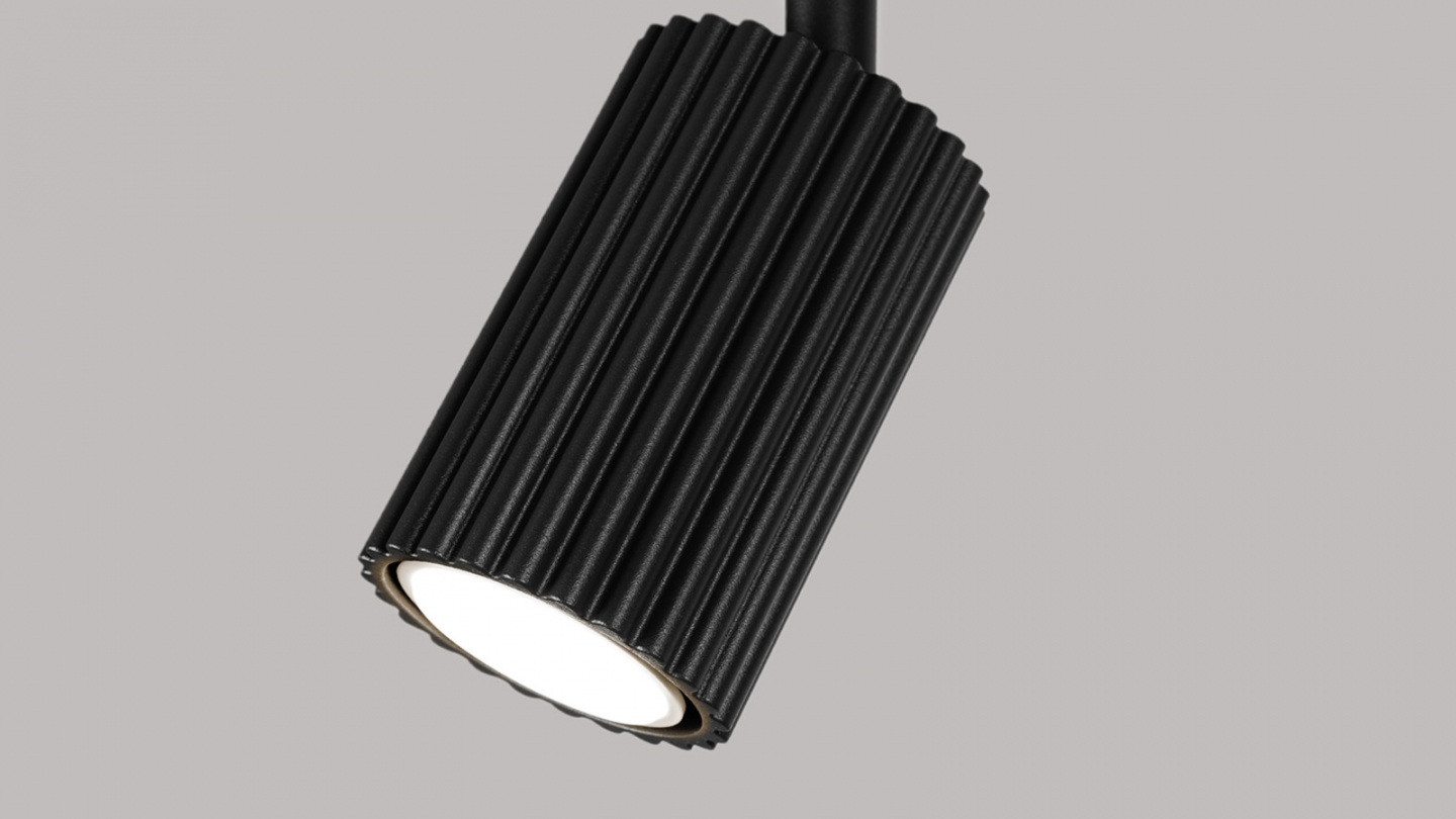 Plafonnier linéaire en aluminium cannelé 2 ampoules noir - Karbon