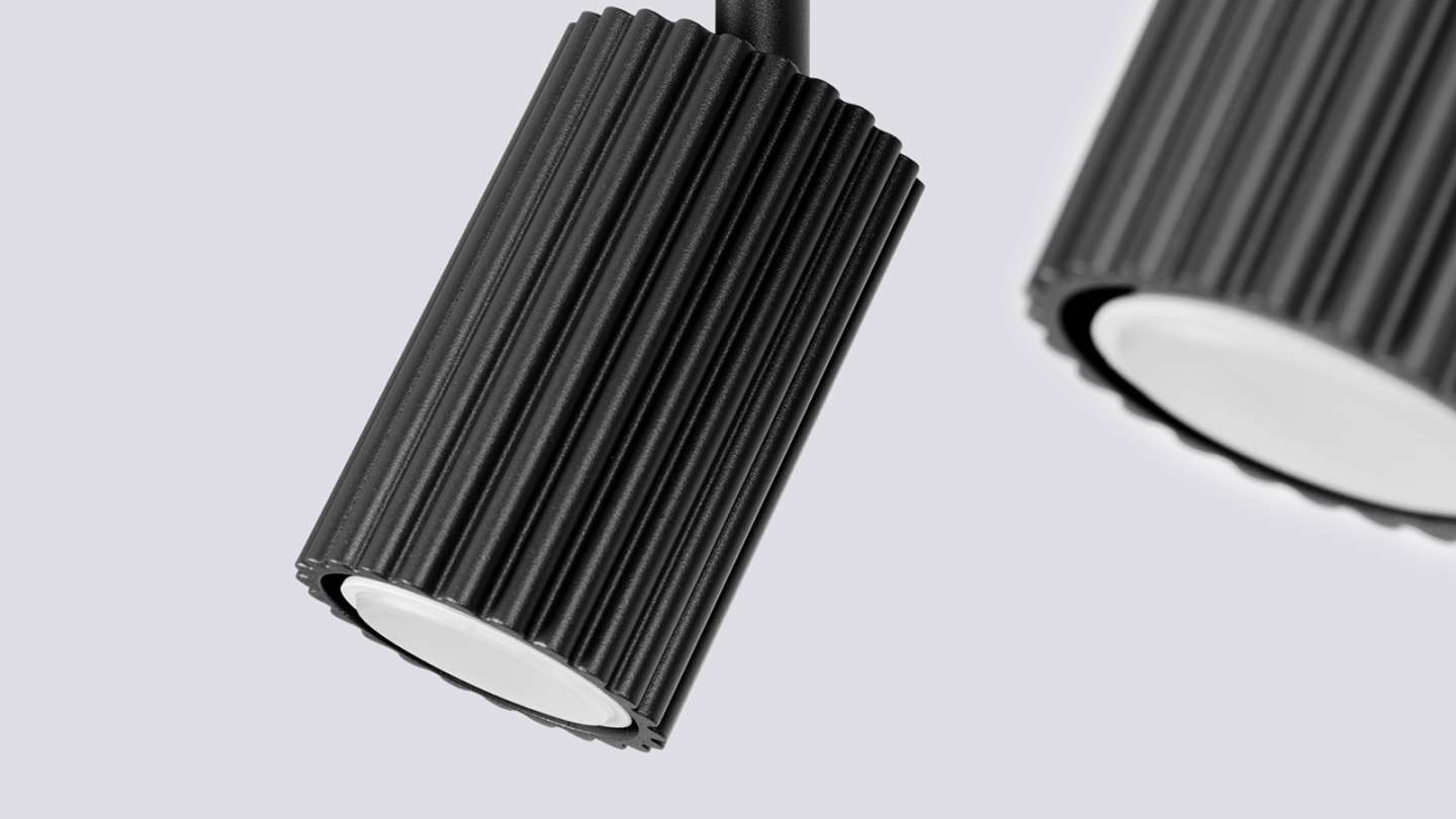 Plafonnier linéaire en aluminium cannelé 2 ampoules noir - Karbon