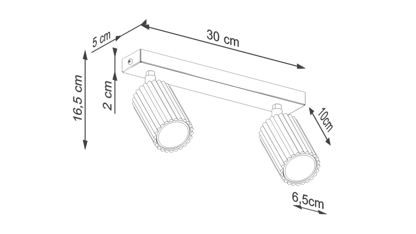 Plafonnier linéaire en aluminium cannelé 2 ampoules noir - Karbon