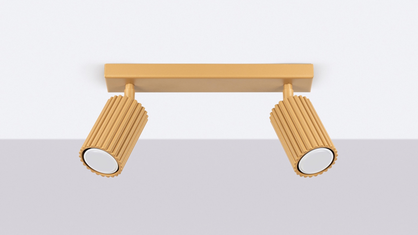 Plafonnier linéaire en aluminium cannelé 2 ampoules or - Karbon