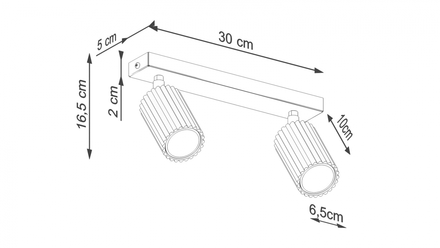 Plafonnier linéaire en aluminium cannelé 2 ampoules or - Karbon
