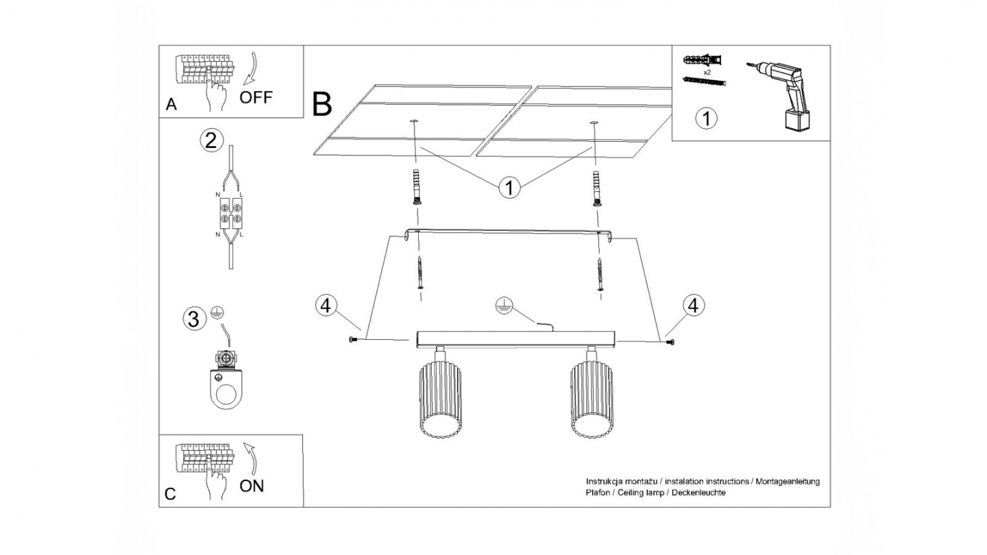 Plafonnier linéaire en aluminium cannelé 2 ampoules or - Karbon