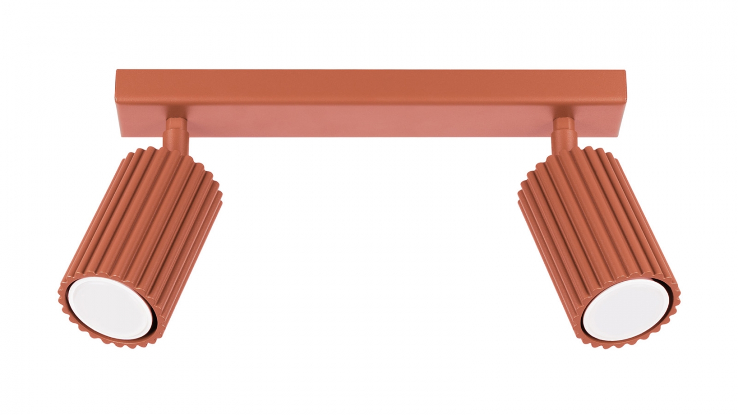 Plafonnier linéaire en aluminium cannelé 2 ampoules terracotta - Karbon
