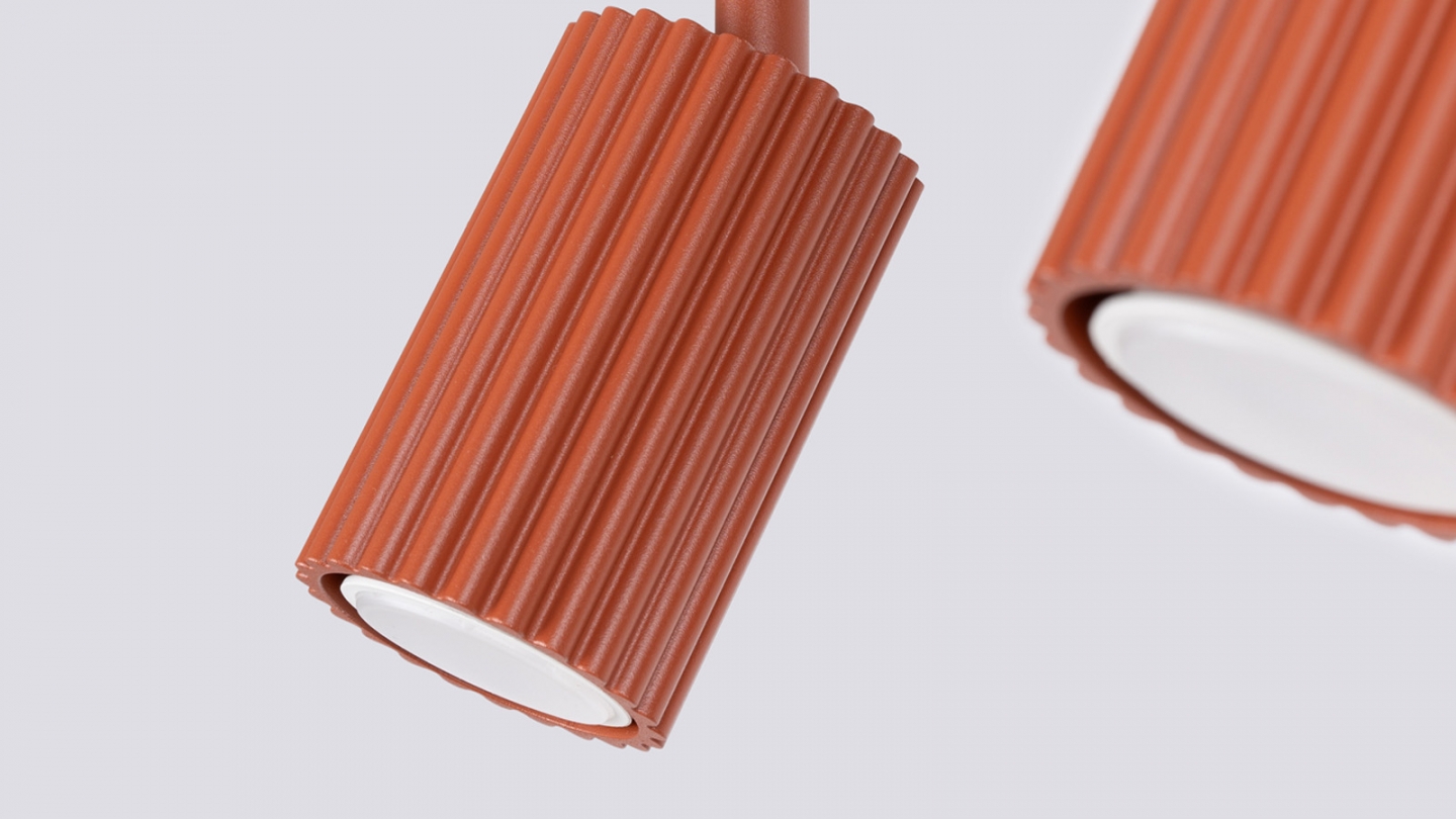 Plafonnier linéaire en aluminium cannelé 2 ampoules terracotta - Karbon