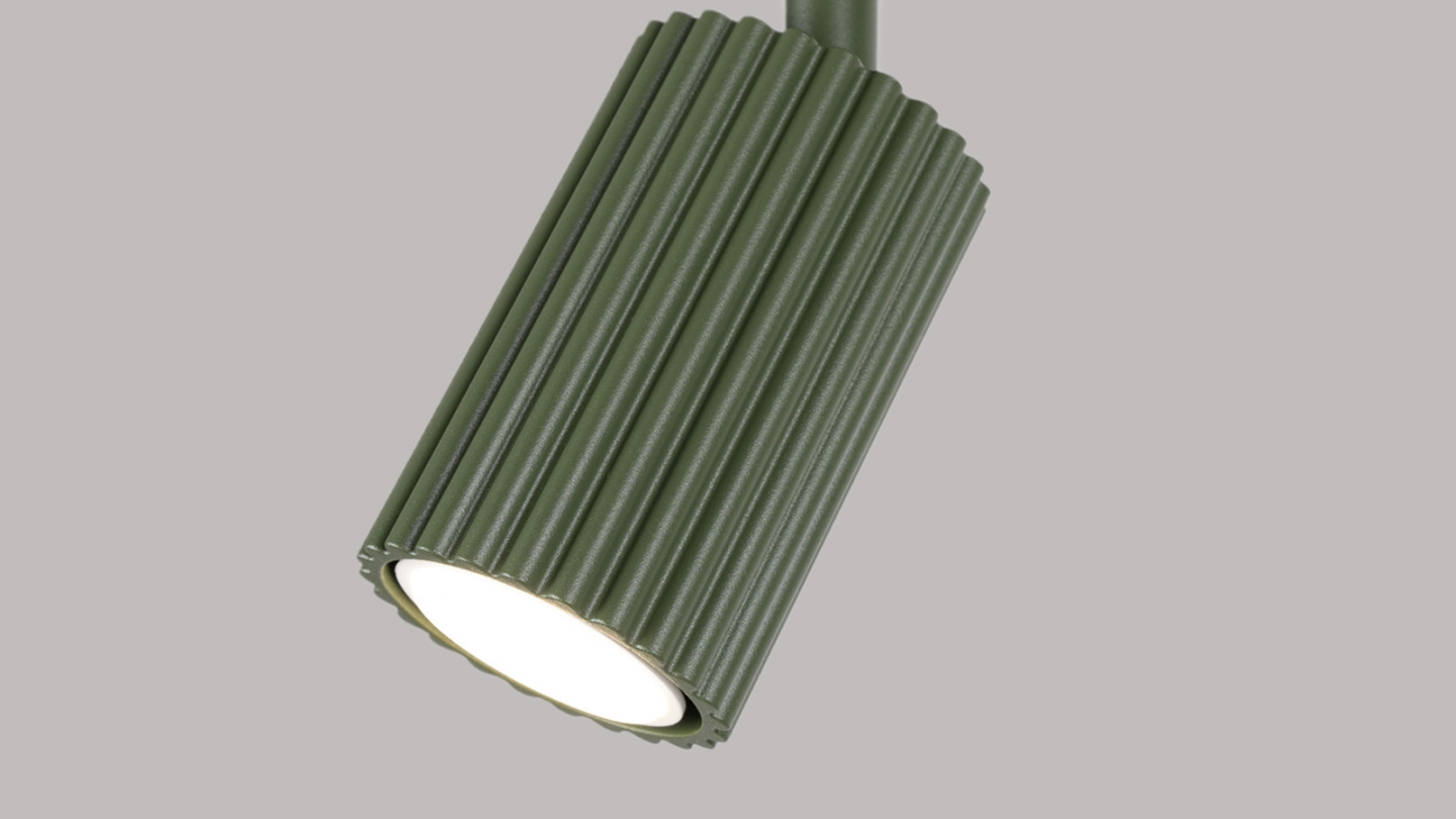 Plafonnier linéaire en aluminium cannelé 2 ampoules vert olive - Karbon