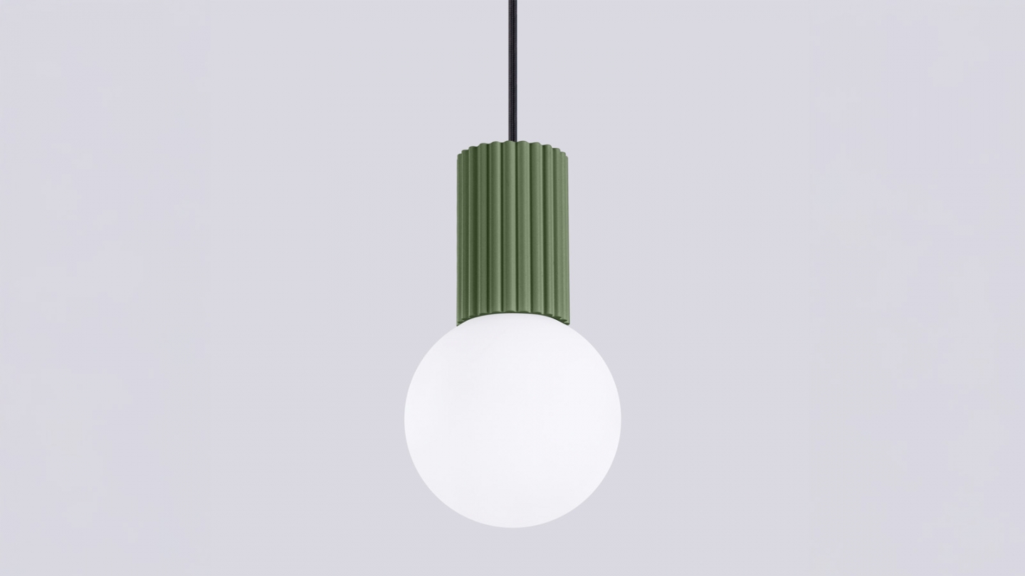 Suspension en aluminium cannelé vert olive - Halo