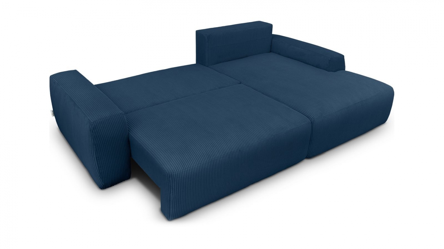 Canapé d'angle droit convertible 3 places en velours côtelé bleu - Sonny