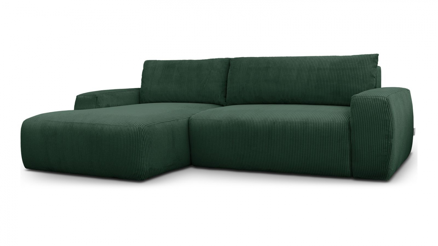 Canapé d'angle gauche convertible 3 places en velours côtelé vert - Sonny Canapé d'angle gauche convertible 3 places en velours côtelé vert - Sonny