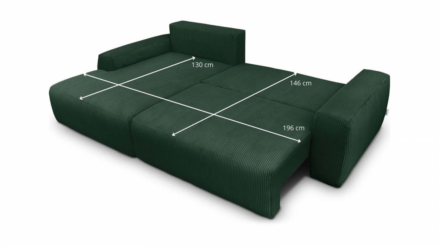 Canapé d'angle gauche convertible 3 places en velours côtelé vert - Sonny Canapé d'angle gauche convertible 3 places en velours côtelé vert - Sonny