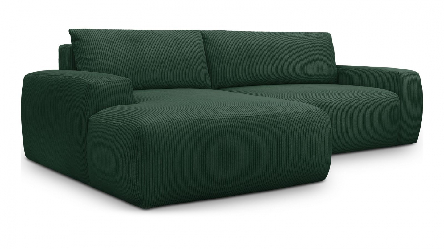 Canapé d'angle gauche convertible 3 places en velours côtelé vert - Sonny Canapé d'angle gauche convertible 3 places en velours côtelé vert - Sonny