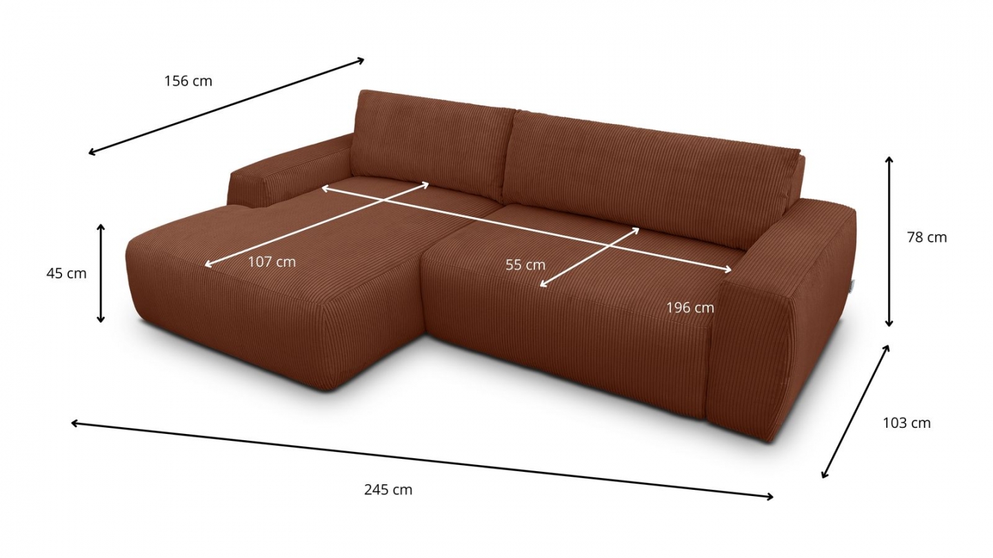 Canapé d'angle gauche convertible 3 places en velours côtelé rouille - Sonny Canapé d'angle gauche convertible 3 places en velours côtelé rouille - Sonny