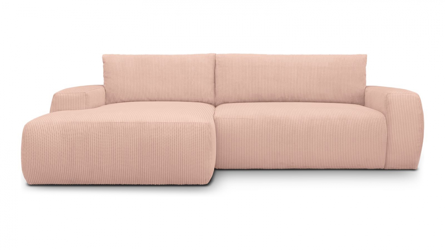 Canapé d'angle gauche convertible 3 places en velours côtelé rose pâle - Sonny