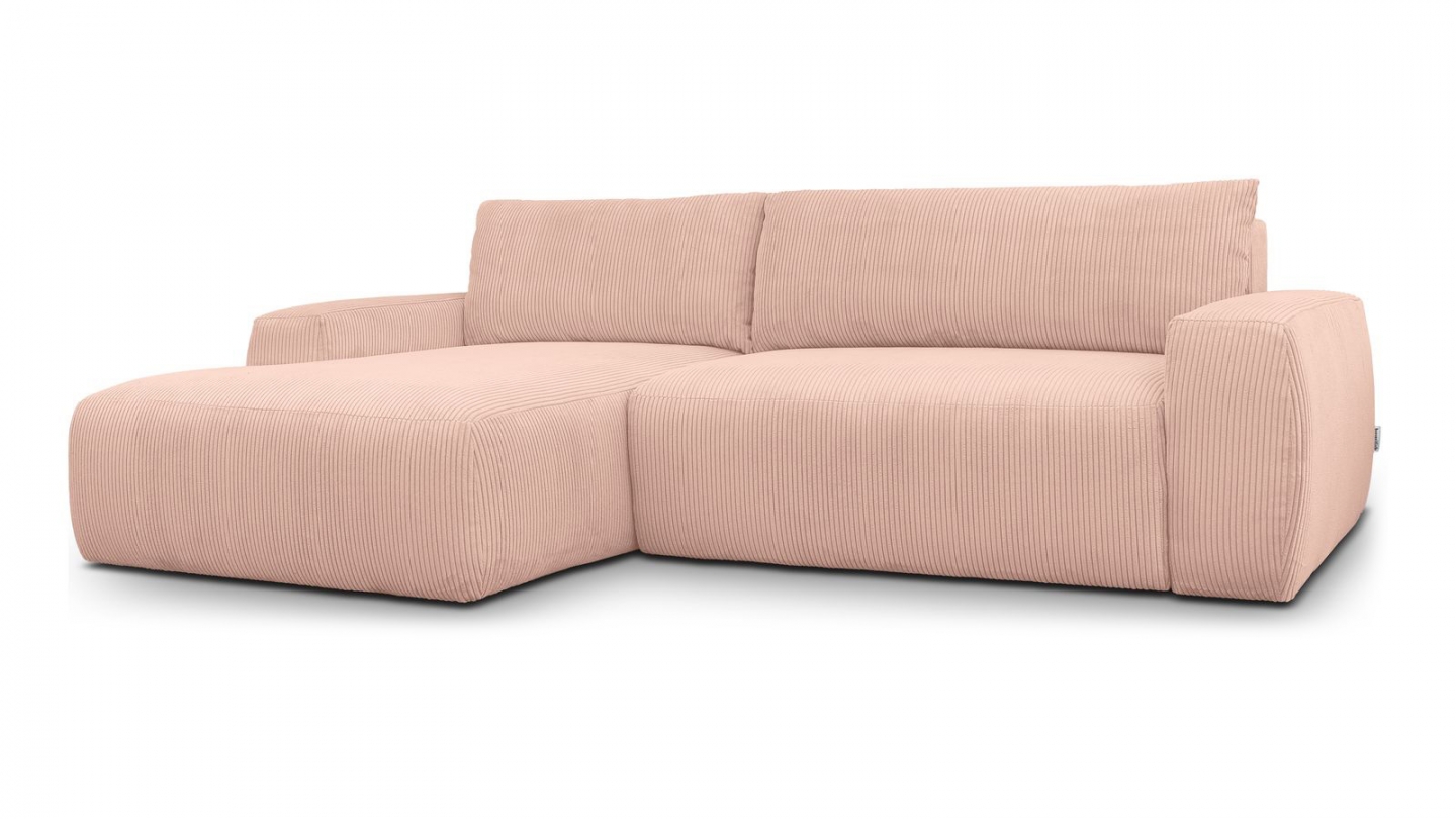 Canapé d'angle gauche convertible 3 places en velours côtelé rose pâle - Sonny