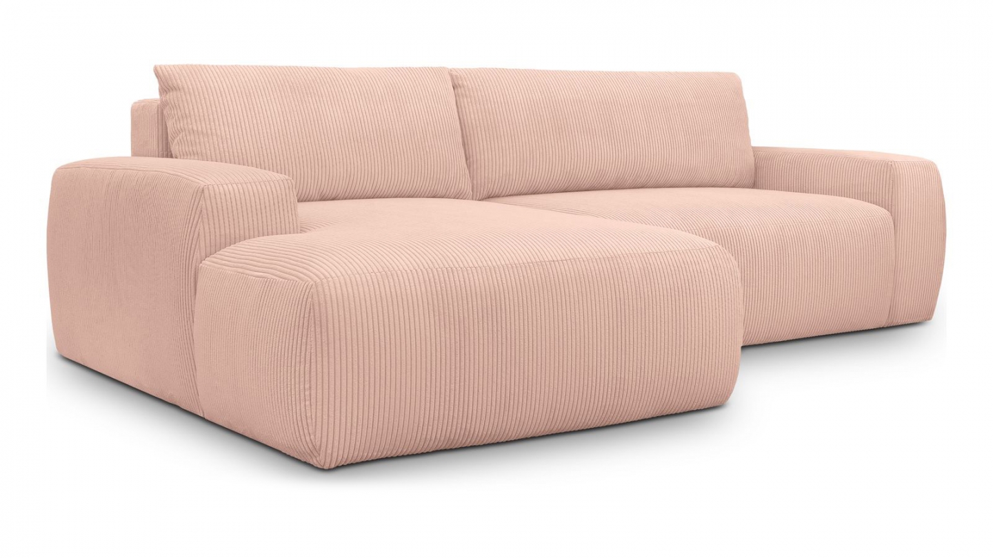 Canapé d'angle gauche convertible 3 places en velours côtelé rose pâle - Sonny