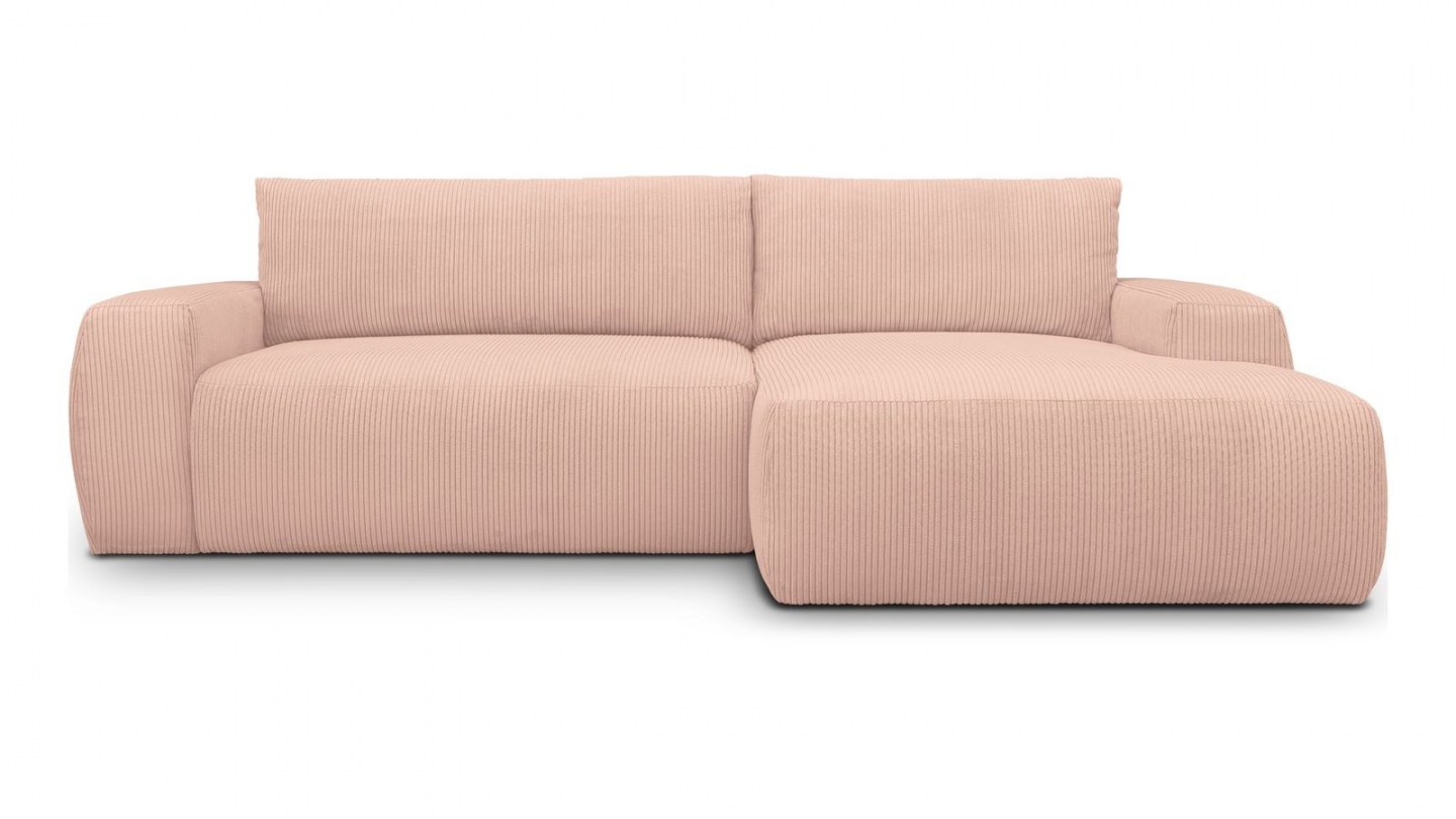 Canapé d'angle droit convertible 3 places en velours côtelé rose pâle - Sonny Canapé d'angle droit convertible 3 places en velours côtelé rose pâle - Sonny