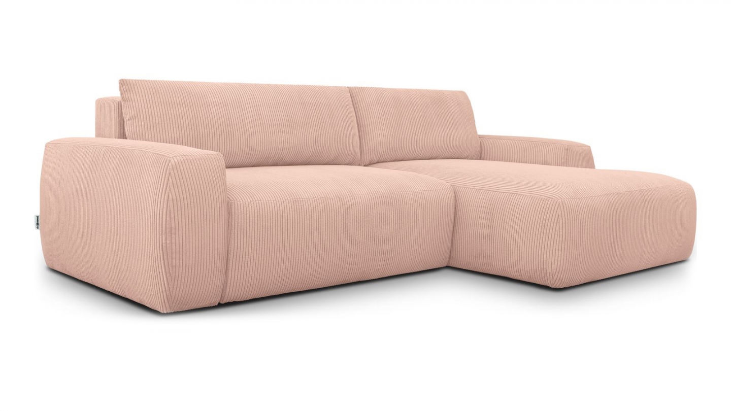 Canapé d'angle droit convertible 3 places en velours côtelé rose pâle - Sonny Canapé d'angle droit convertible 3 places en velours côtelé rose pâle - Sonny
