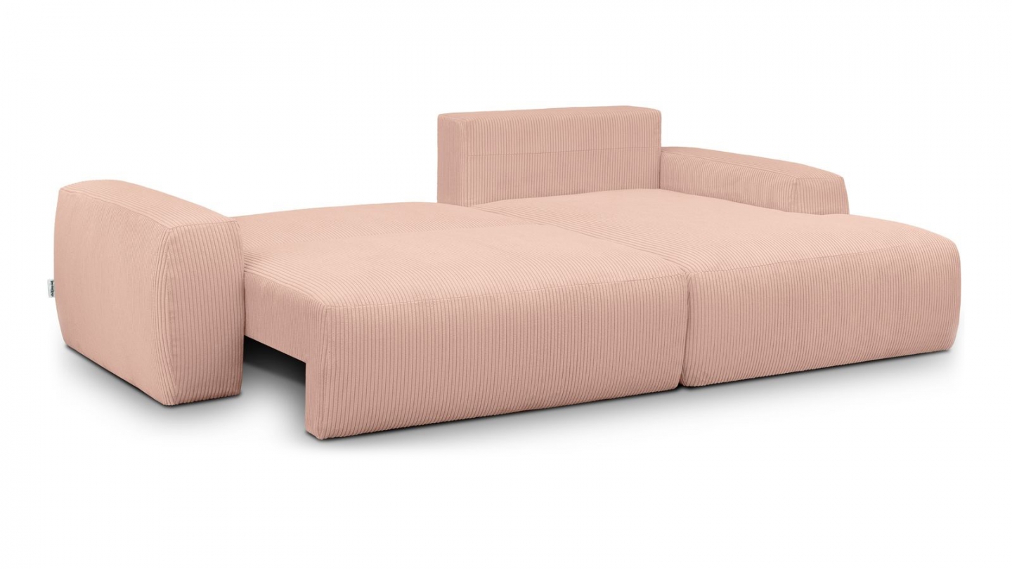 Canapé d'angle droit convertible 3 places en velours côtelé rose pâle - Sonny Canapé d'angle droit convertible 3 places en velours côtelé rose pâle - Sonny