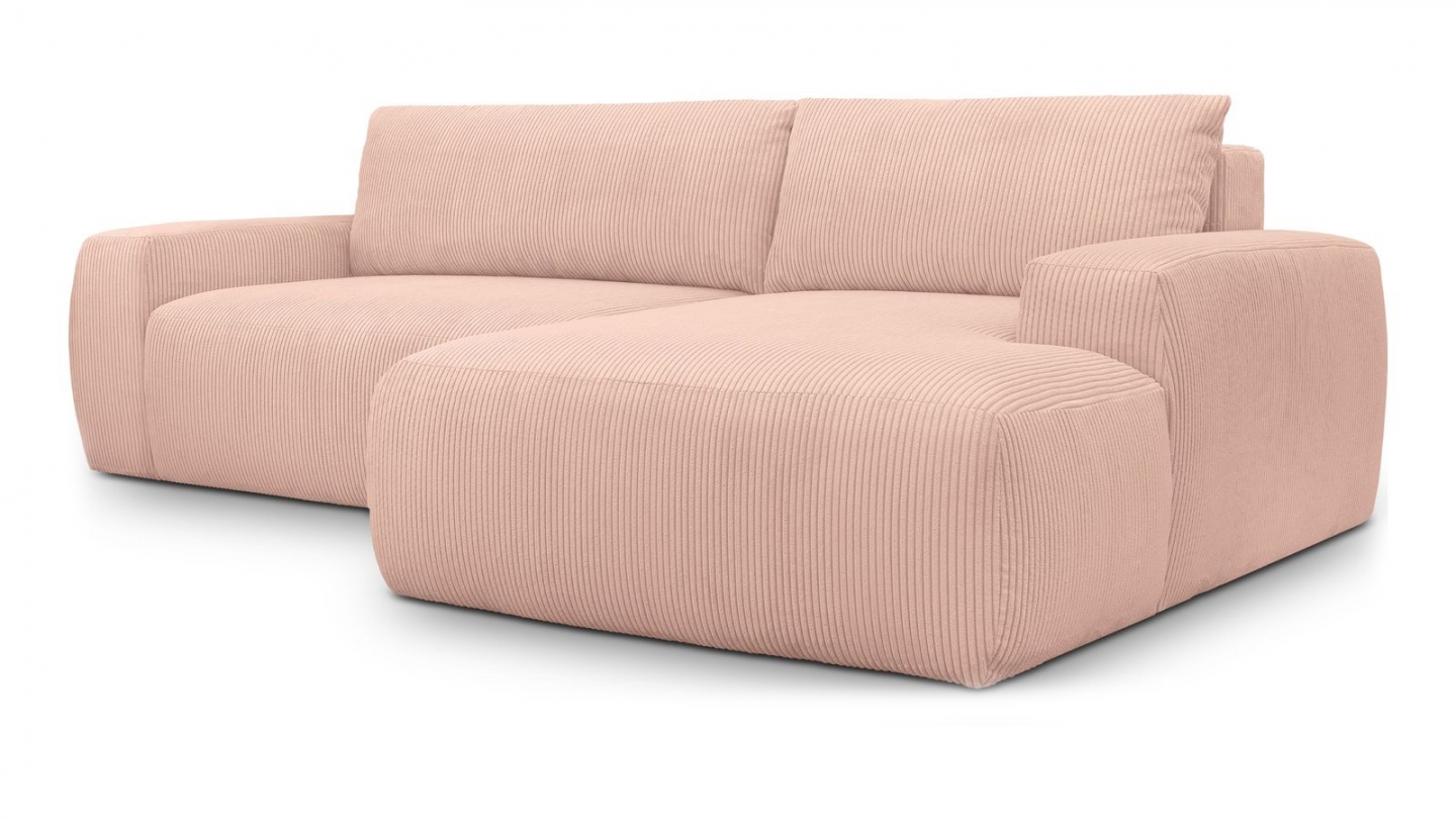 Canapé d'angle droit convertible 3 places en velours côtelé rose pâle - Sonny Canapé d'angle droit convertible 3 places en velours côtelé rose pâle - Sonny