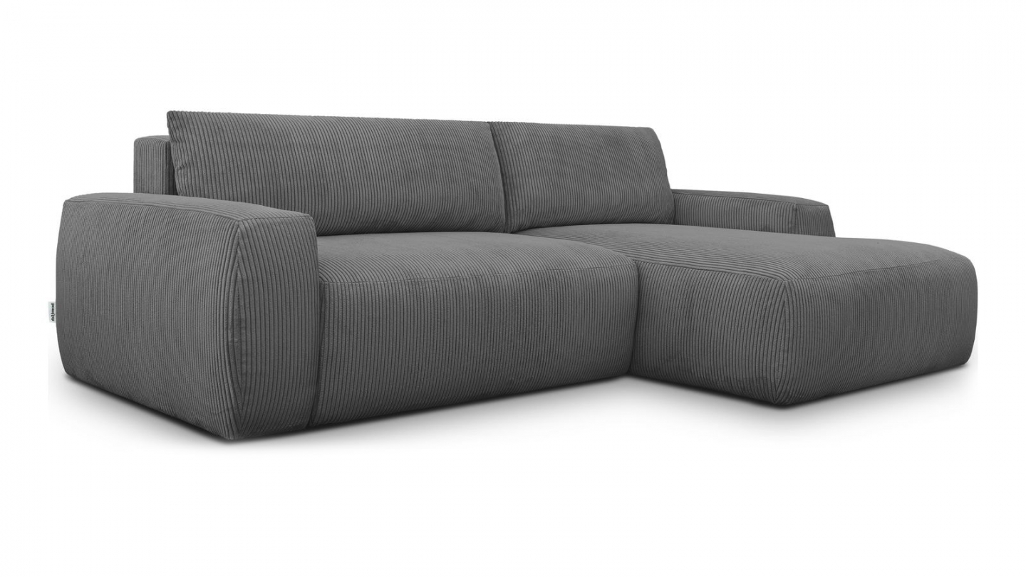 Canapé d'angle droit convertible 3 places en velours côtelé gris anthracite - Sonny