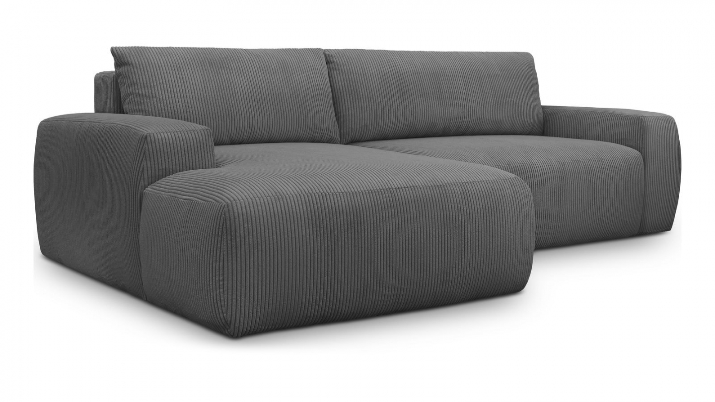 Canapé d'angle gauche convertible 3 places en velours côtelé gris anthracite - Sonny Canapé d'angle gauche convertible 3 places en velours côtelé gris anthracite - Sonny
