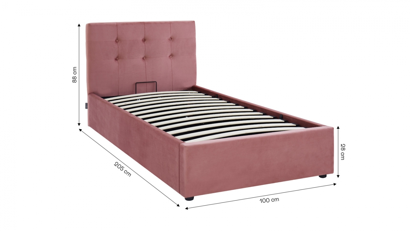 Ensemble Lit coffre adulte 90x190cm avec tête de lit en velours rose - Tina + Matelas mémoire de forme - Memo HR