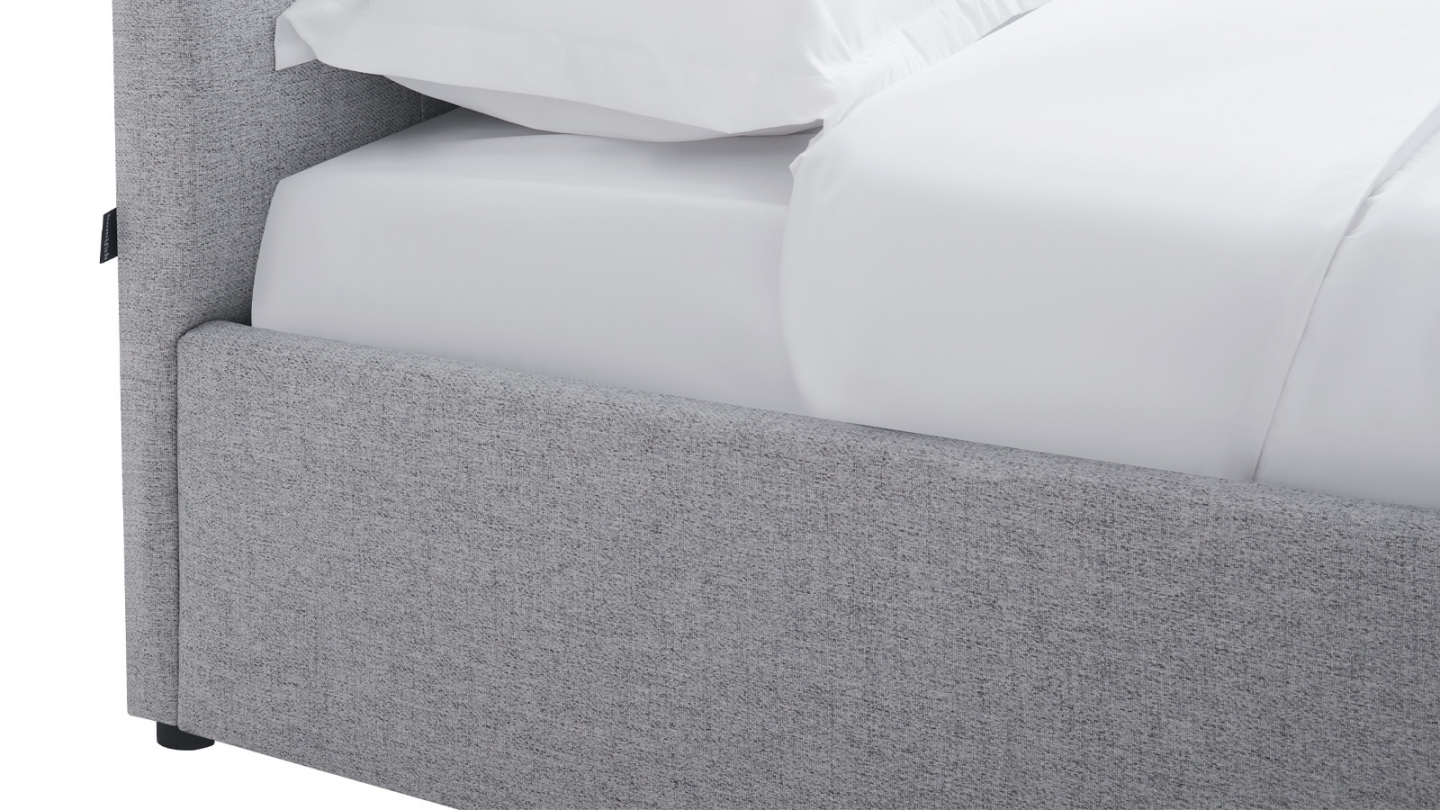 Ensemble Lit coffre adulte 90x190cm avec tête de lit en tissu gris - Tina + Matelas mémoire de forme - Memo HR