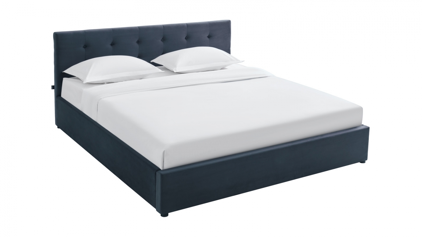 Ensemble Lit coffre adulte 140x190cm avec tête de lit en velours gris foncé - Tina + Matelas mémoire de forme - Memo HR
