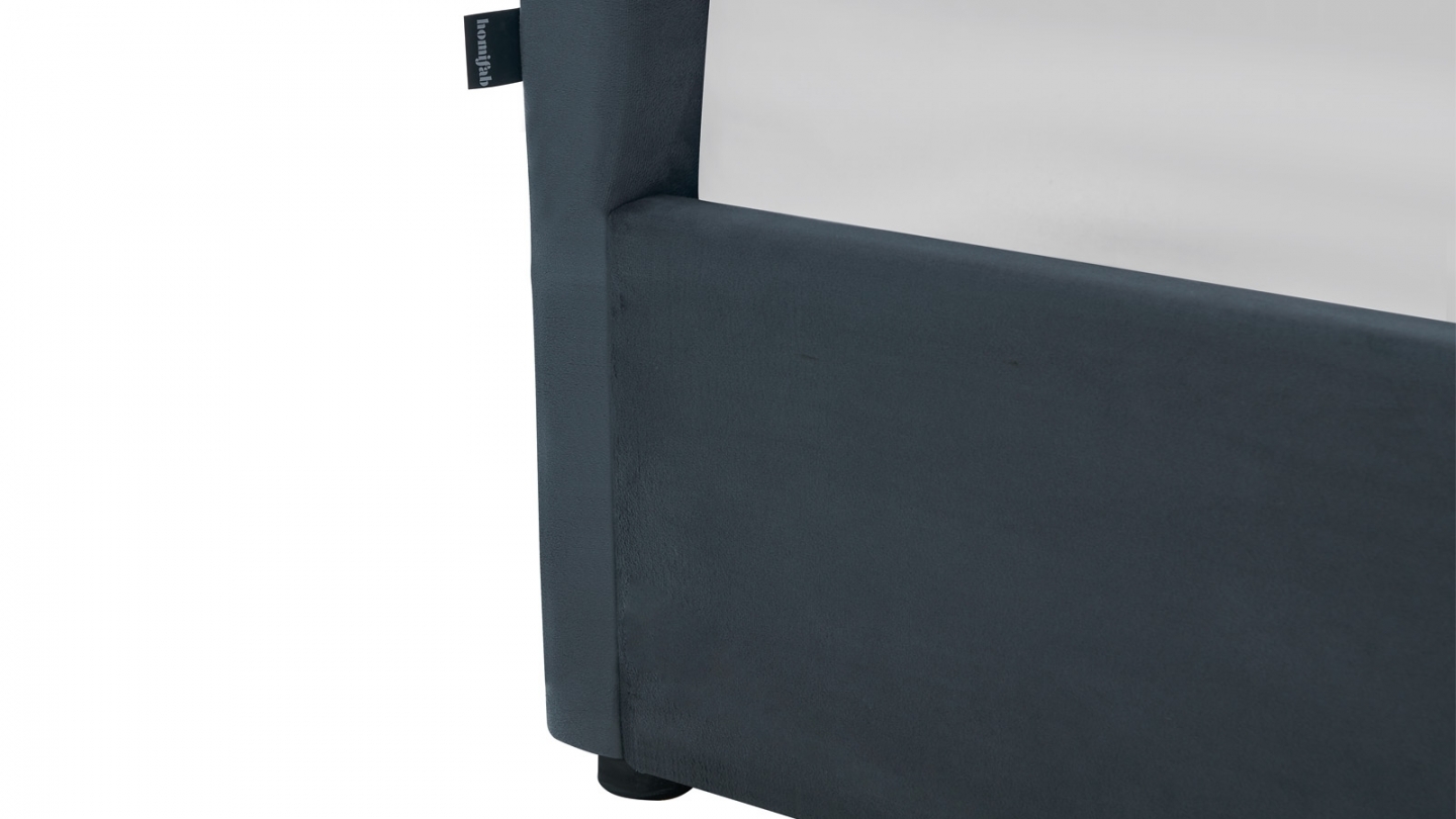 Ensemble Lit coffre adulte 140x190cm avec tête de lit en velours gris foncé - Tina + Matelas mémoire de forme - Memo HR