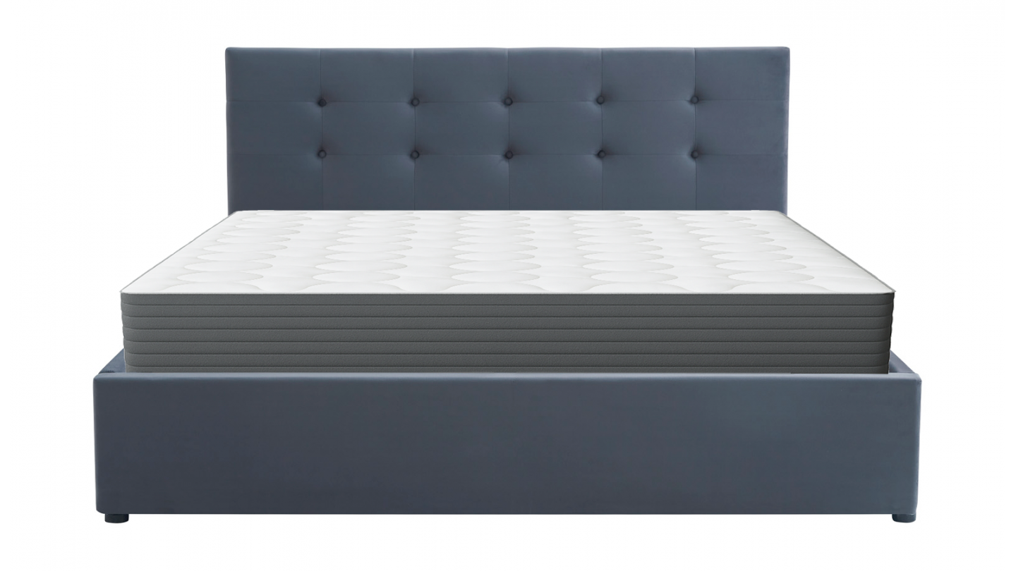 Ensemble Lit coffre adulte 160x200cm avec tête de lit en velours gris foncé - Tina + Matelas mémoire de forme - Memo HR Ensemble Lit coffre adulte 160x200cm avec tête de lit en velours gris foncé - Tina + Matelas mémoire de forme - Memo HR
