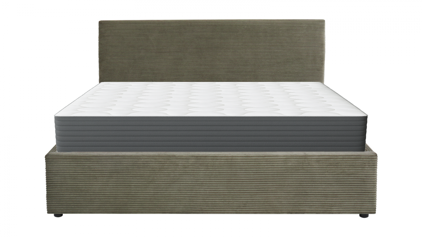 Ensemble Lit coffre adulte 140x190cm avec tête de lit en velours côtelé vert - Tina + Matelas mémoire de forme - Memo HR