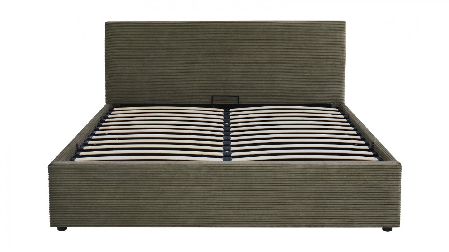 Ensemble Lit coffre adulte 140x190cm avec tête de lit en velours côtelé vert - Tina + Matelas mémoire de forme - Memo HR