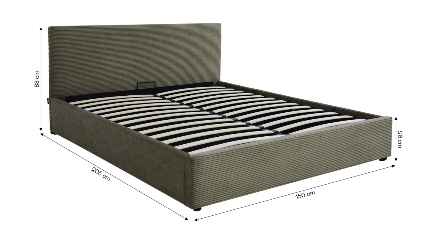 Ensemble Lit coffre adulte 140x190cm avec tête de lit en velours côtelé vert - Tina + Matelas mémoire de forme - Memo HR