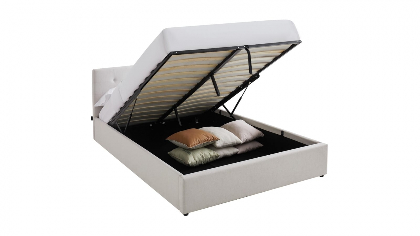 Ensemble Lit coffre adulte 160x200cm avec tête de lit en tissu beige - Tina + Matelas mémoire de forme - Memo HR Ensemble Lit coffre adulte 160x200cm avec tête de lit en tissu beige - Tina + Matelas mémoire de forme - Memo HR