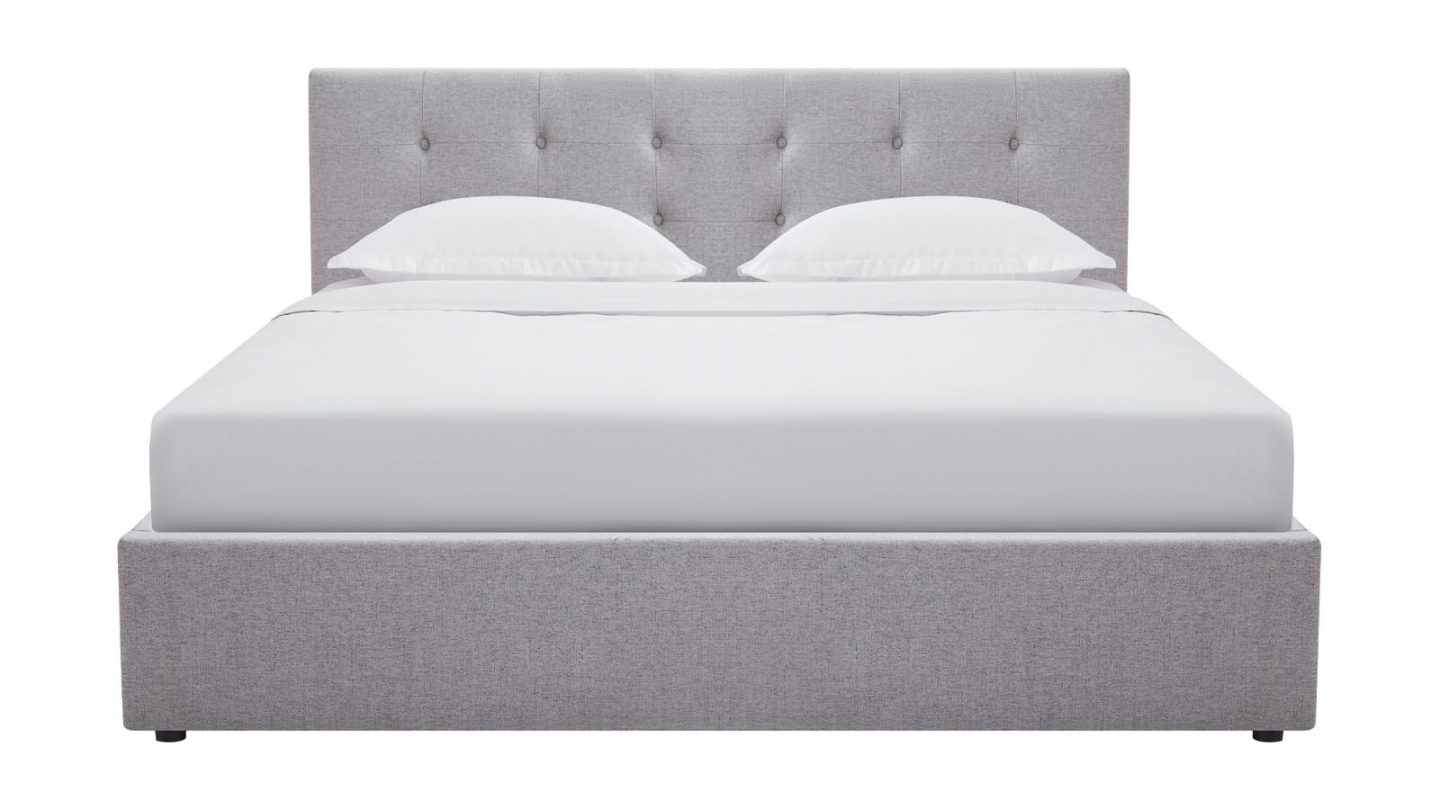 Ensemble Lit coffre adulte 140x190cm avec tête de lit en tissu gris - Tina + Matelas mémoire de forme - Memo HR