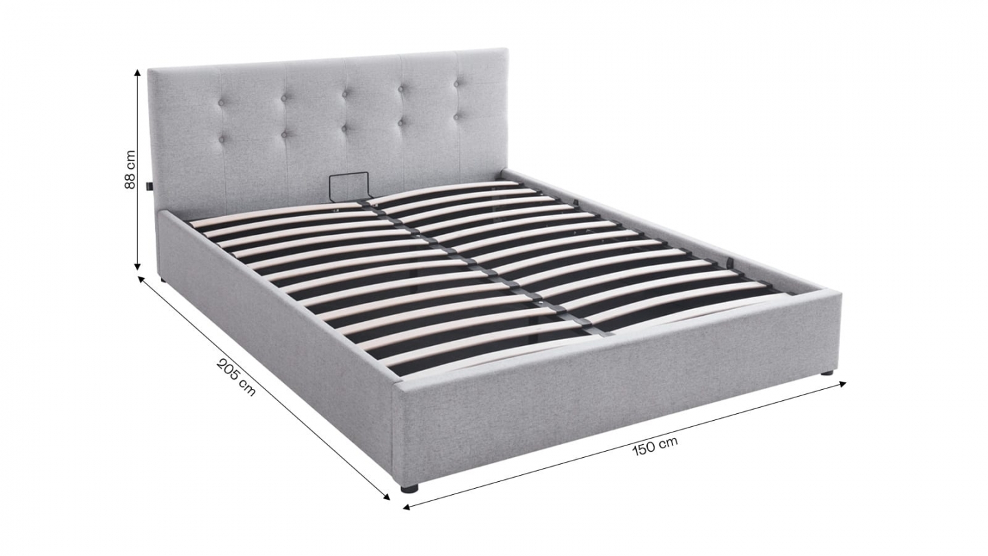 Ensemble Lit coffre adulte 140x190cm avec tête de lit en tissu gris - Tina + Matelas mémoire de forme - Memo HR