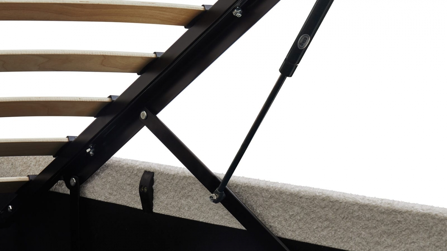 Ensemble Lit coffre adulte 160x200cm avec tête de lit en tissu bouclé beige - Tina + Matelas mémoire de forme - Memo HR