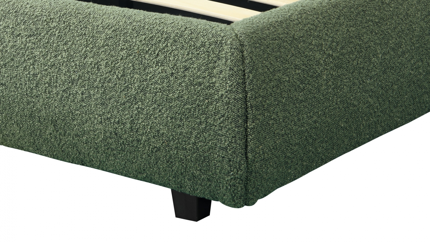 Lit coffre 160x200 cm avec tête de lit matelassée en tissu bouclé vert kaki - Madisson