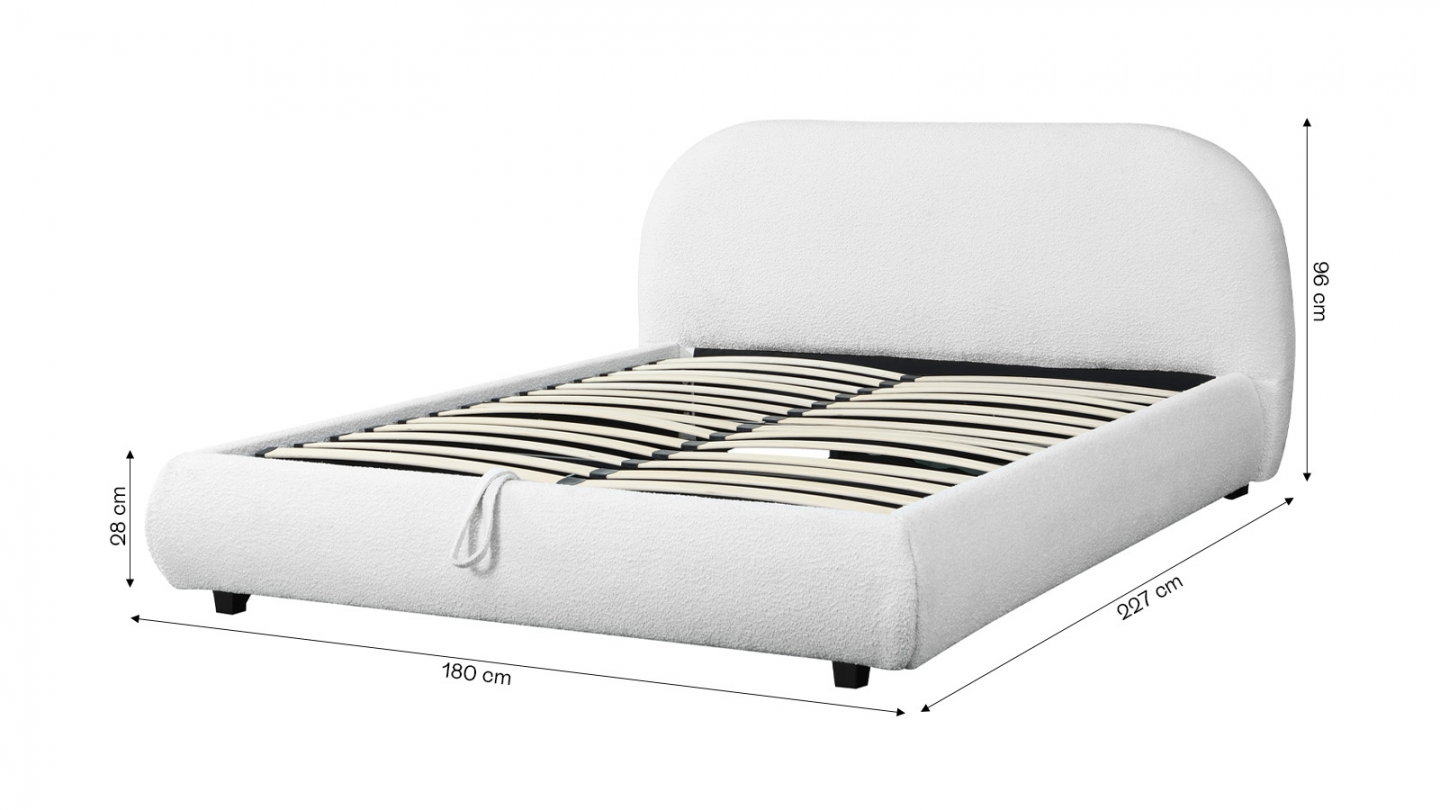 Lit coffre 160x200 cm avec tête de lit matelassée en tissu bouclé beige - Madisson