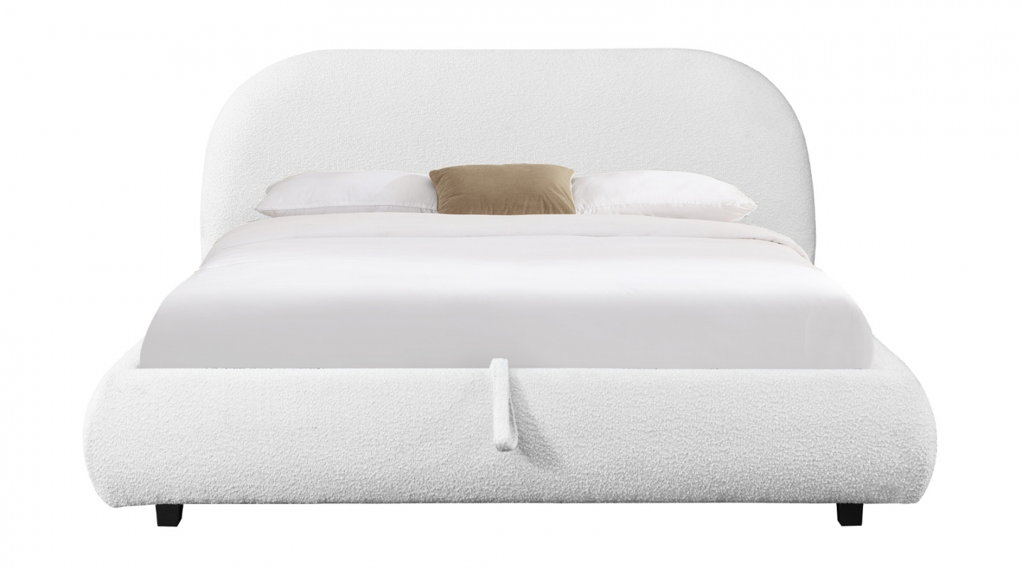 Lit coffre 160x200 cm avec tête de lit matelassée en tissu bouclé beige - Madisson