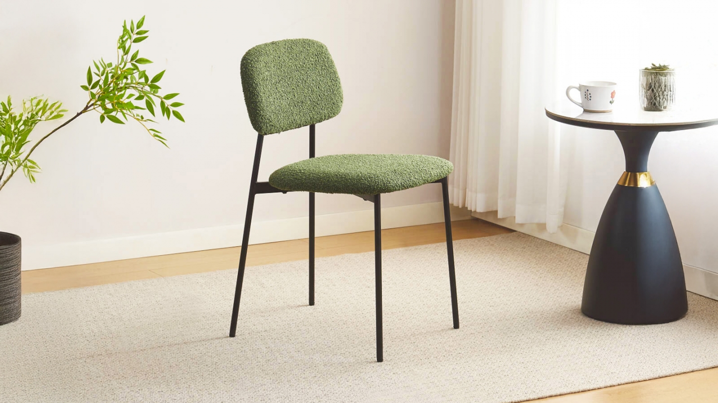 Lot de 4 chaises en tissu bouclé vert - Lorie