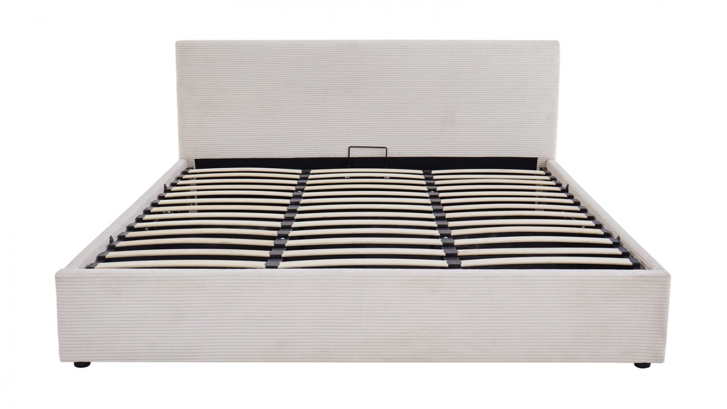 Ensemble Lit coffre adulte 180x200cm avec tête de lit en velours côtelé beige - Tina + Matelas mémoire de forme - Memo HR Ensemble Lit coffre adulte 180x200cm avec tête de lit en velours côtelé beige - Tina + Matelas mémoire de forme - Memo HR
